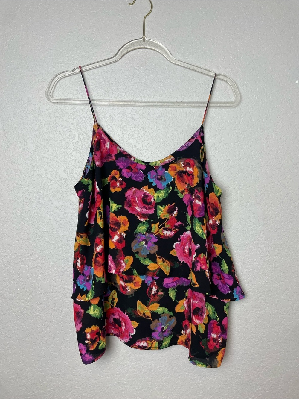 Paper Crane Black Floral Two Layer Camisole Size XL